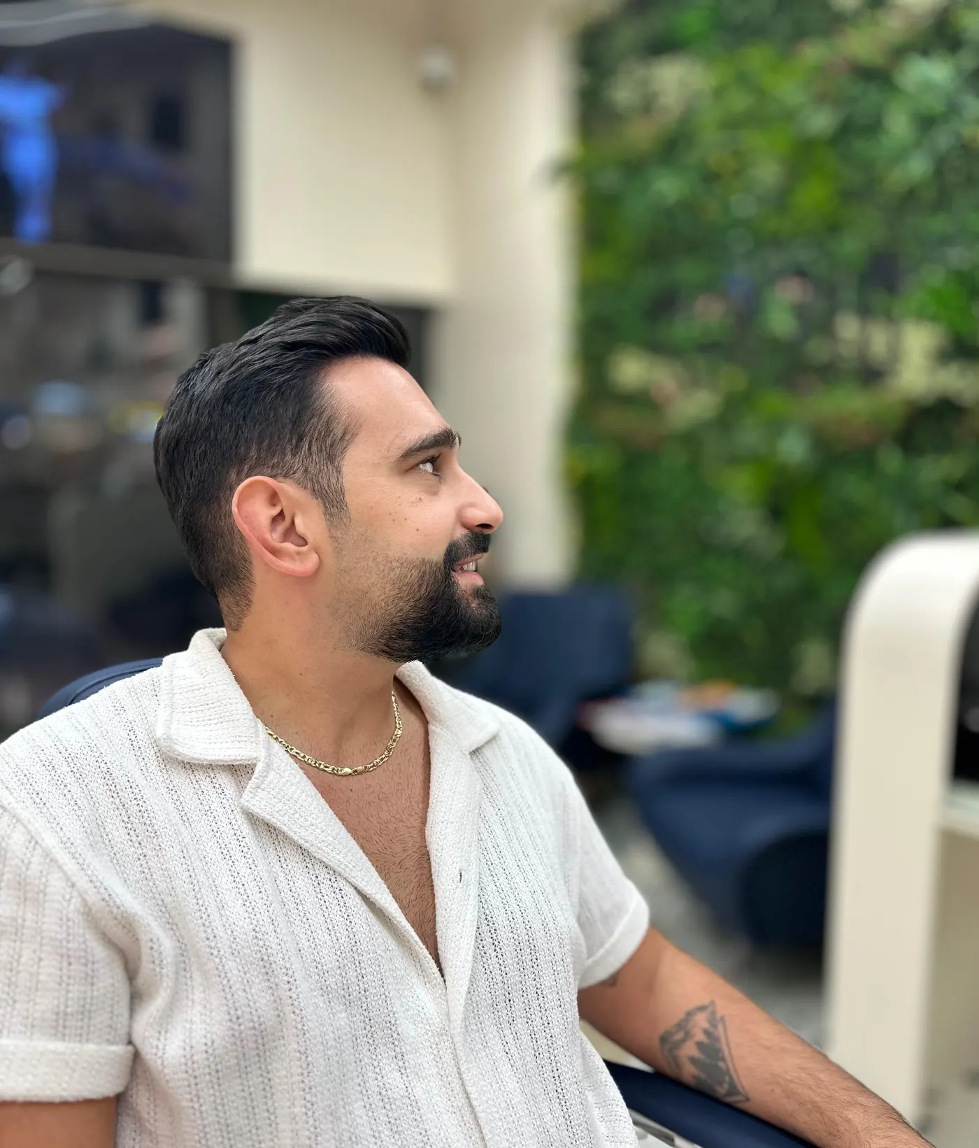 Client after a haircut and beard tidy at Spazio Gents Salon in JVC